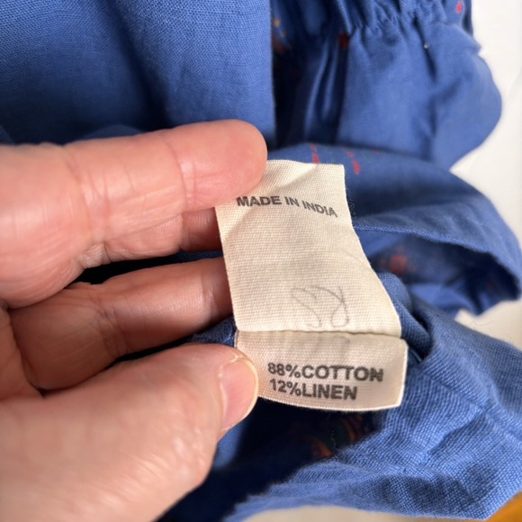 FabIndia Women's XS Tunic Top‎ Linen Blend Blue Rainbow Pattern Blouse EUC - Picture 9 of 14